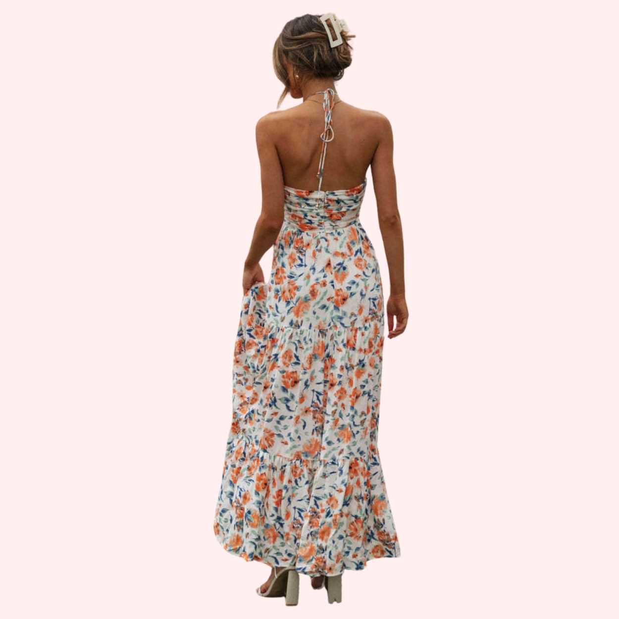 Sleeveless V-Neck Floral Print Maxi Dress