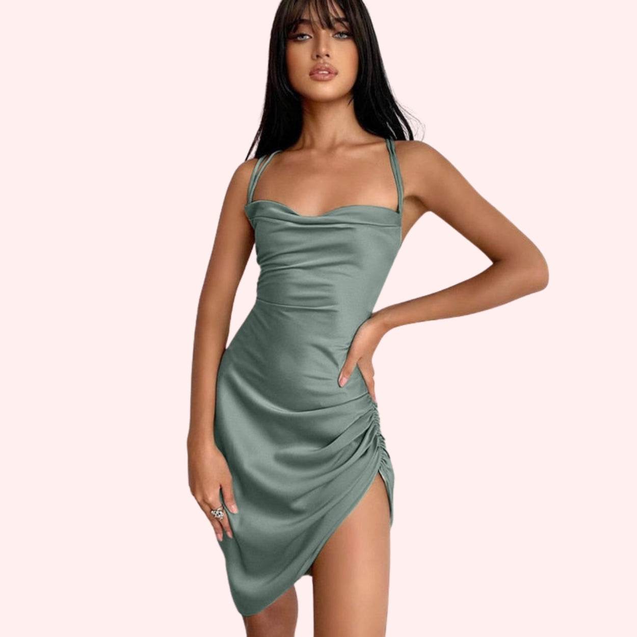 Satin Fitted Dress for Women in Timeless Silhouette