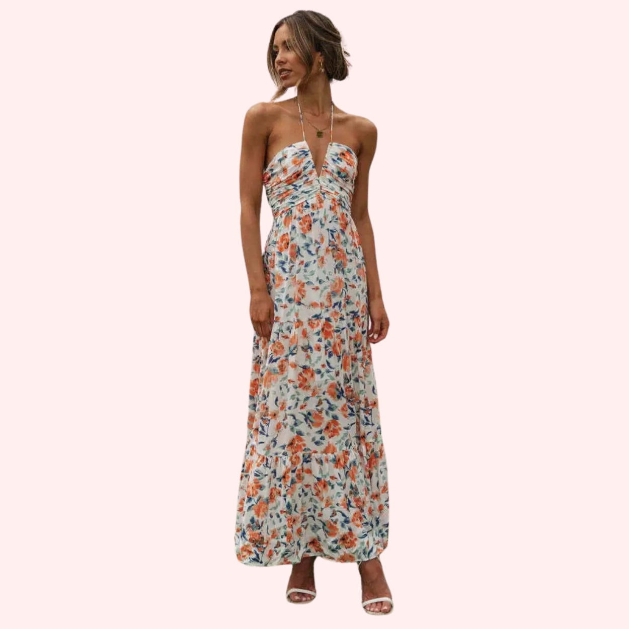 Sleeveless V-Neck Floral Print Maxi Dress