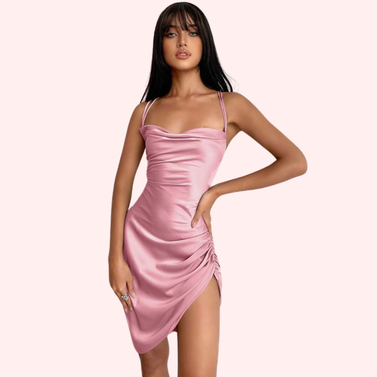 Satin Fitted Dress for Women in Timeless Silhouette