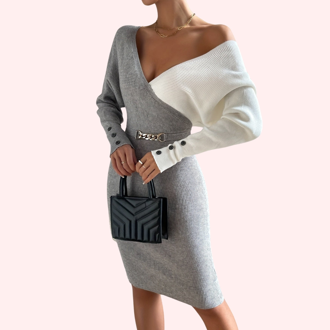 Gray Knitted Dress for Women - Stylish Fall and Winter Outfit