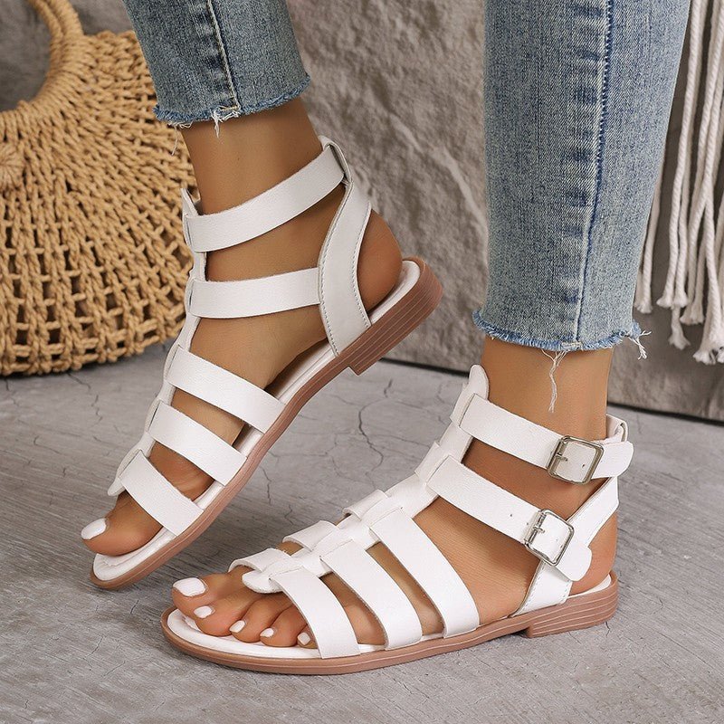 Women's Flat Sandals - Roman Style - Faux Leather - Multi Strap - Averelle Luxe